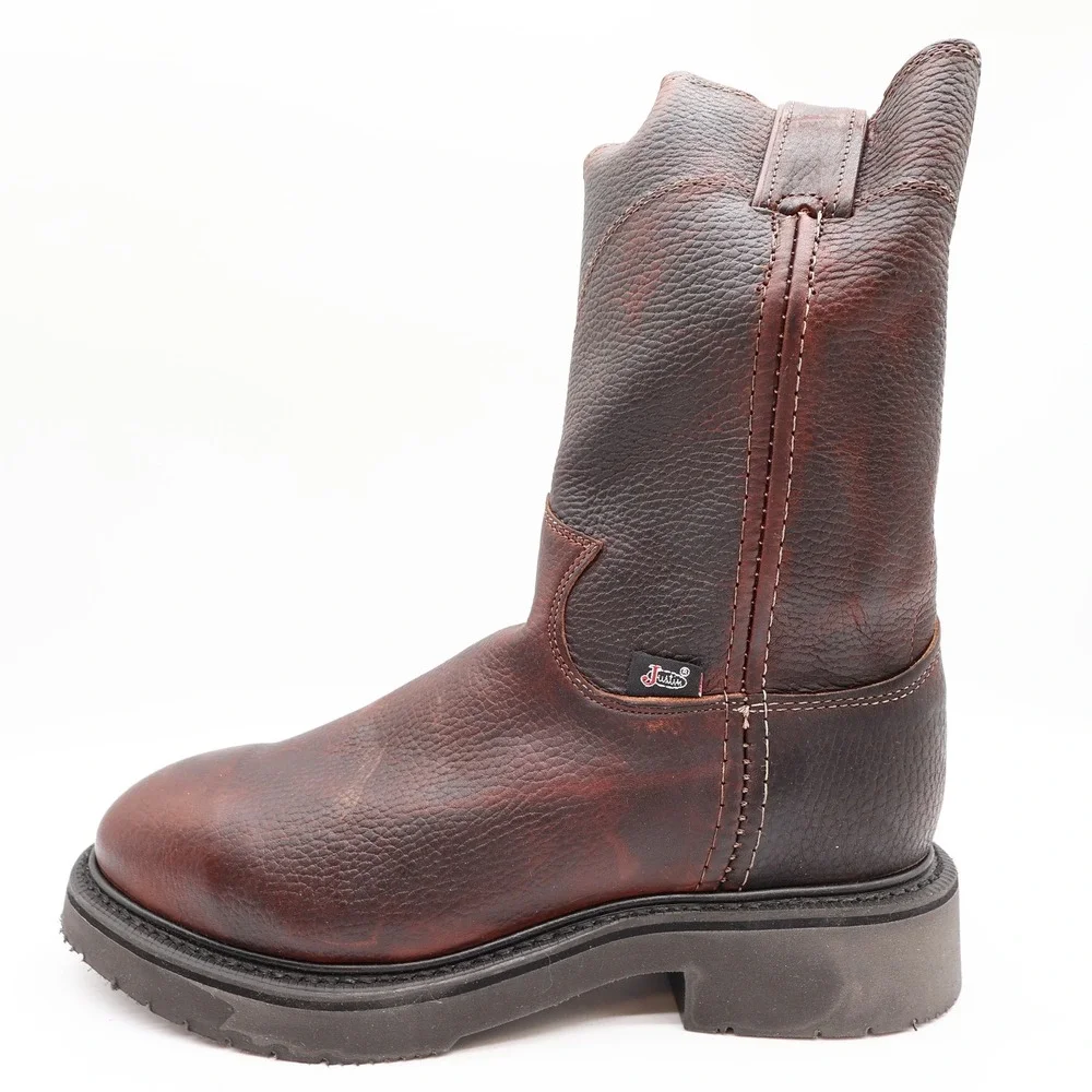 Justin 4765 Work Boots Mens 7.5 EEE Briar Pitstop Leather Pull On NWT USA Made